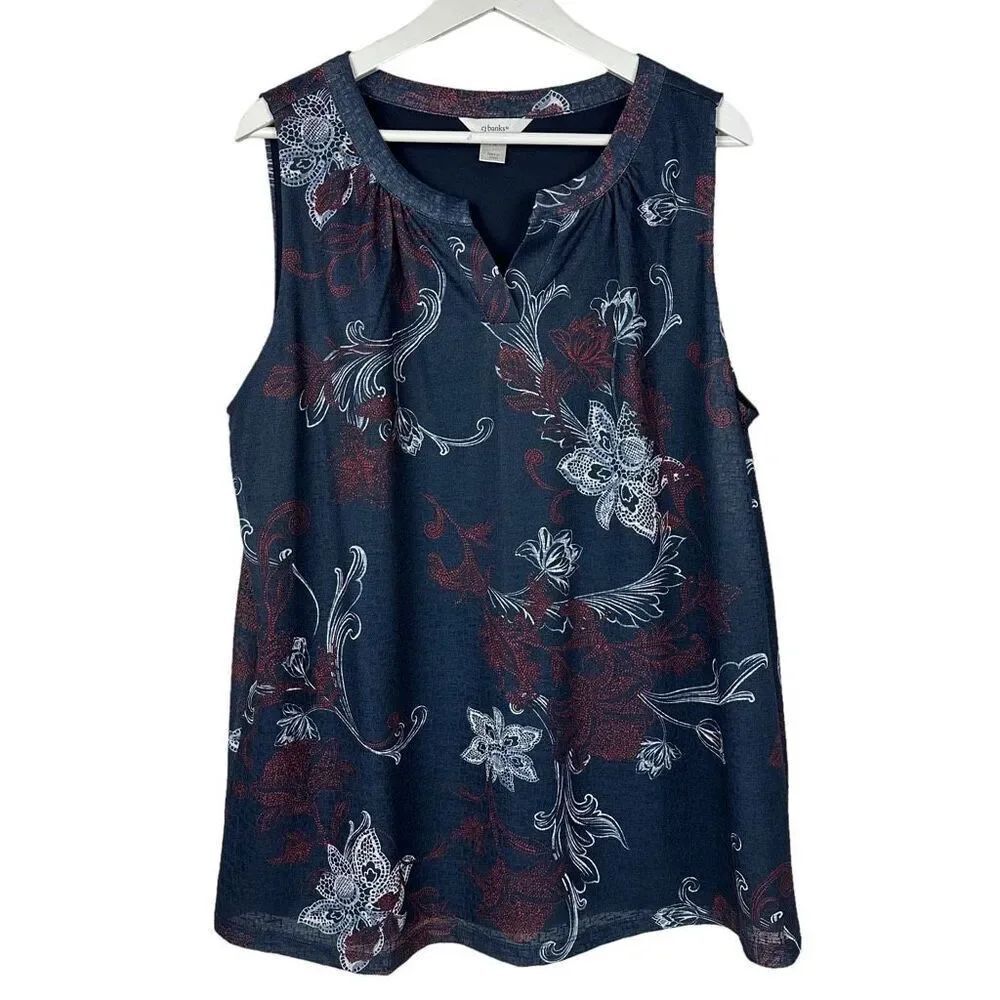 CJ Banks Womens 1X Blue sleeveless Top